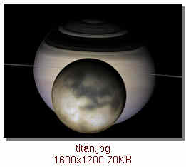 [Titan and Saturn's ring shadows]